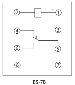 BS-7B時間繼電器內(nèi)部接線及外引接線圖(背視圖)圖片 BS-7B時間繼電器內(nèi)部接線及外引接線圖(背視圖)圖片