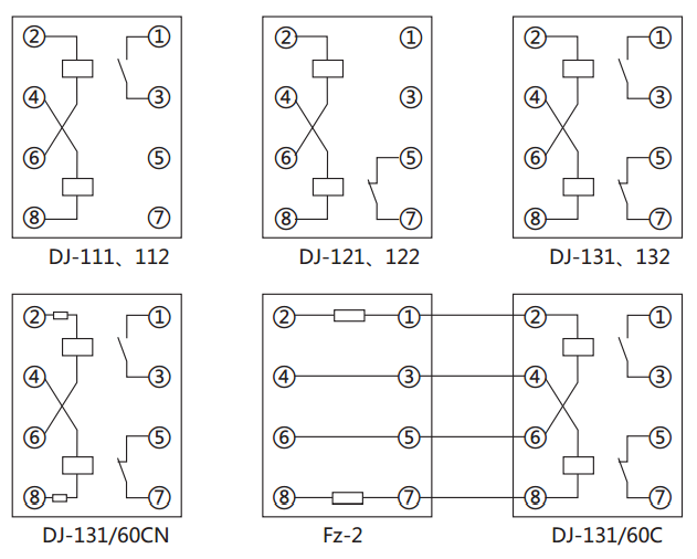 DJ-112電壓繼電器內(nèi)部接線及外引接線圖(正視圖) DJ-112電壓繼電器內(nèi)部接線及外引接線圖(正視圖)