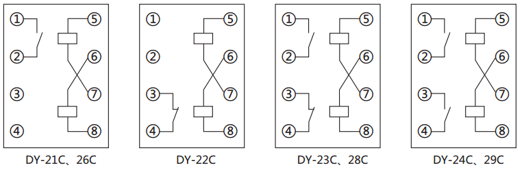 DY-21D~25D/60C電壓繼電器內(nèi)部接線圖 DY-21D~25D/60C電壓繼電器內(nèi)部接線圖