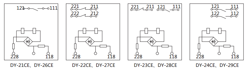 DY-23CE電壓繼電器內部接線及外引接線圖 DY-23CE電壓繼電器內部接線及外引接線圖