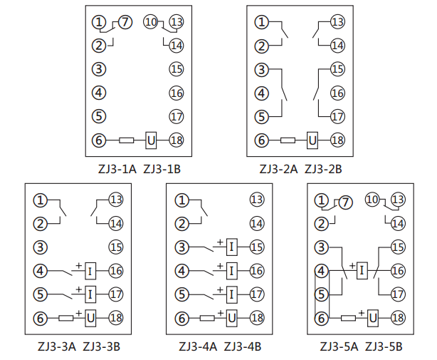 ZJ3-3A快速中間繼電器內(nèi)部接線圖及外引接線圖(正視圖) ZJ3-3A快速中間繼電器內(nèi)部接線圖及外引接線圖(正視圖)