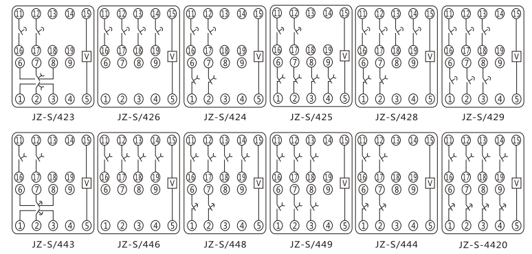 JZ-S/446靜態(tài)可調(diào)延時中間繼電器內(nèi)部接線圖及外引接線圖 JZ-S/446靜態(tài)可調(diào)延時中間繼電器內(nèi)部接線圖及外引接線圖